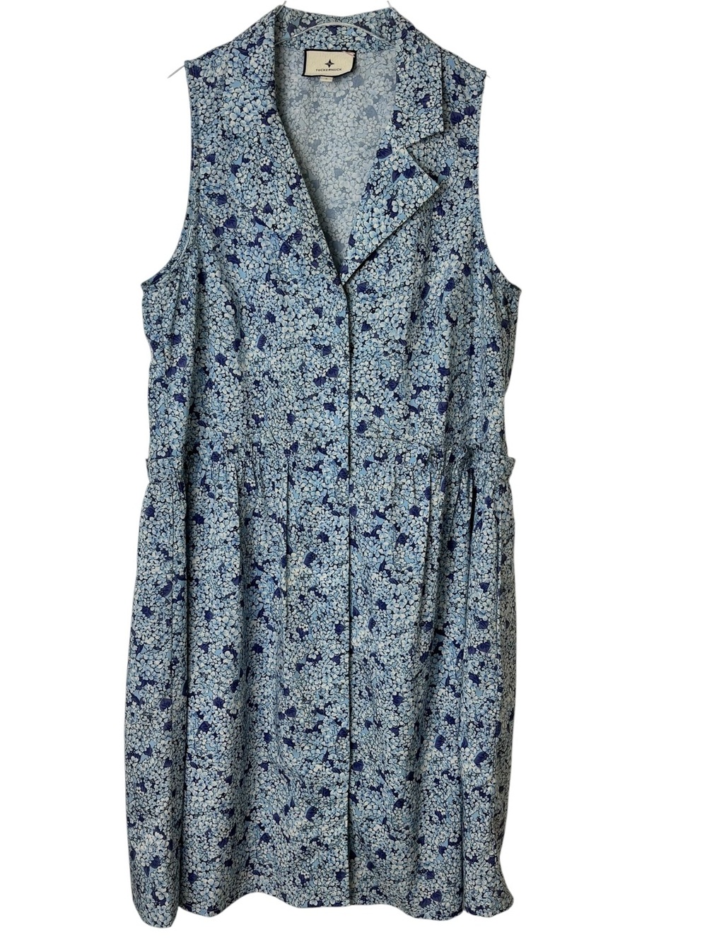 Tuckernuck Light Blue and Navy Floral Sleeveless Shirt Dress Size Small